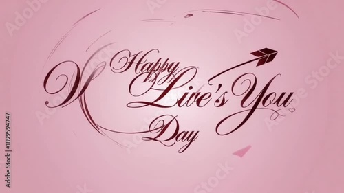 Animated closeup Happy Valentines Day and I Love you text with motion arrow on Valentines day background
