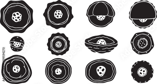Black and white illustration of various planet icons set
