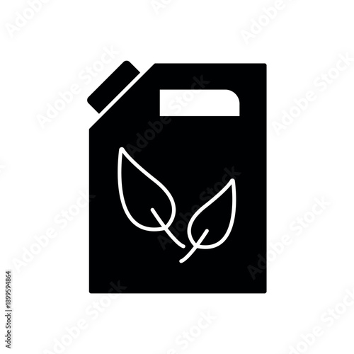 Icon a bio fuel canister with leaf symbol for organic energy, isolated against a clean background.