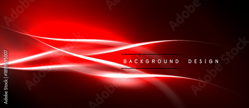Abstract red background. Dynamic curves create glowing lines, modern design element. Dark areas contrast bright illumination.