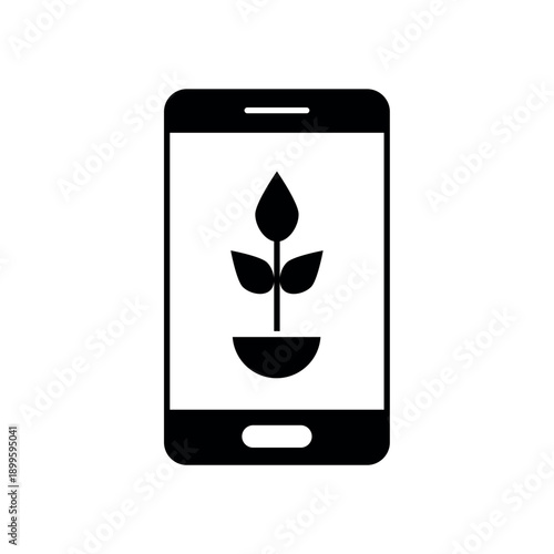 Icon a smart farming app on smartphone with growing plant symbol, isolated against a clean background.
