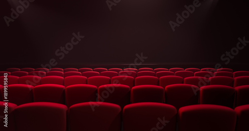 Quadro em tela 3D render of empty cinema hall with rows of red seats