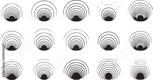 Black and white concentric circles pattern on white background