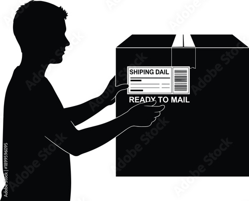 Man shipping package with ready to mail label