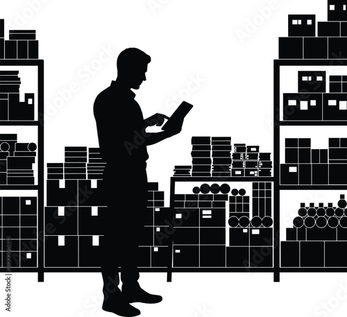 Man checking inventory in a modern warehouse storage facility