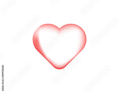 Glowing red heart icon with soft airbrushed edges isolated on a bright white background suggesting affection or like button press