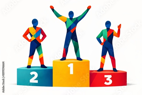 Olympic Athletes sport podium celebrating victory results, abstract winter sports illustration