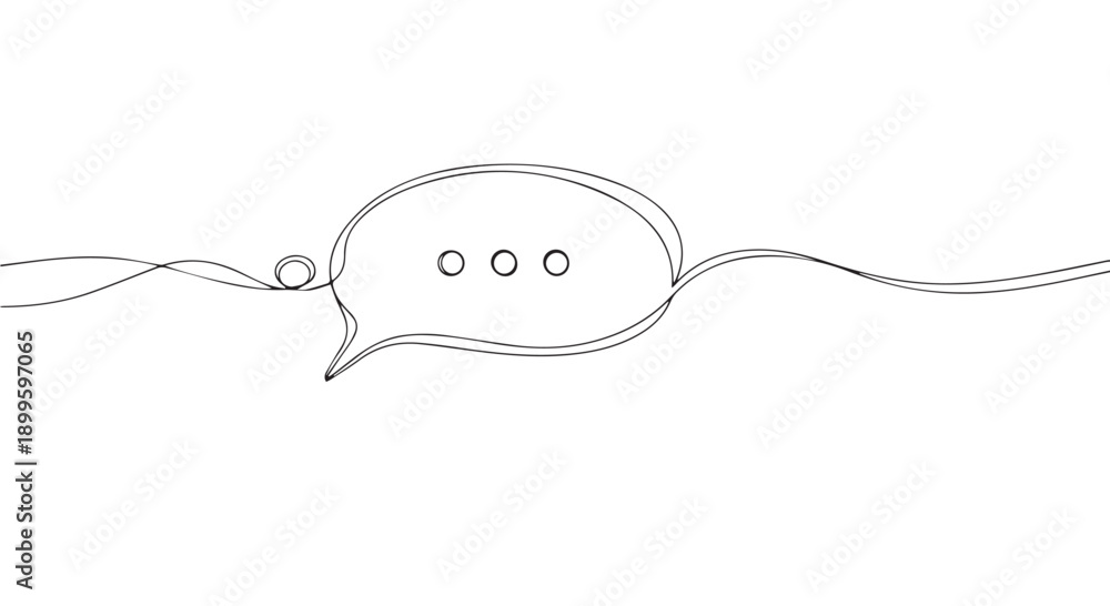 Obraz premium Minimalist continuous line drawing of a speech bubble on a Transparent Background, conveying conversation and communication.