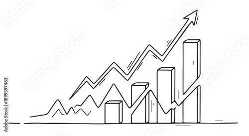 A black line drawing of a rising graph with an arrow pointing upwards, symbolizing business growth and success.