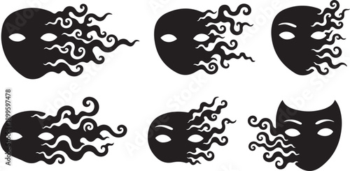 Theatrical Masks with Swirling Smoke or Steam Effects Design