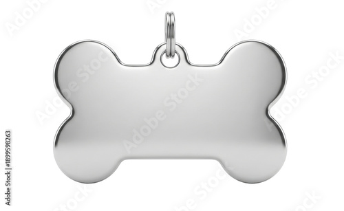 Silver dog bone tag isolated. Pet accessory.