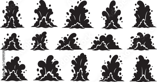 Collection of black ink splatter designs on white background