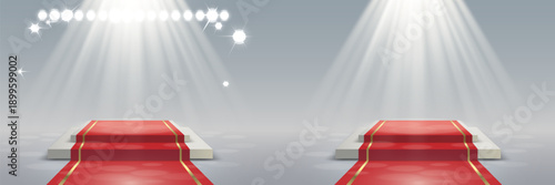 Red carpet podium with spotlights on award stage.