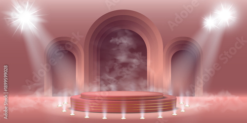 Luxury podium stage with arches and soft spotlight