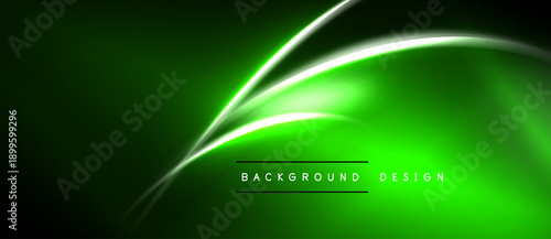 Dark green background features bright neon curves. Modern design with text background design centered below glowing lines. Simple, vibrant aesthetic.