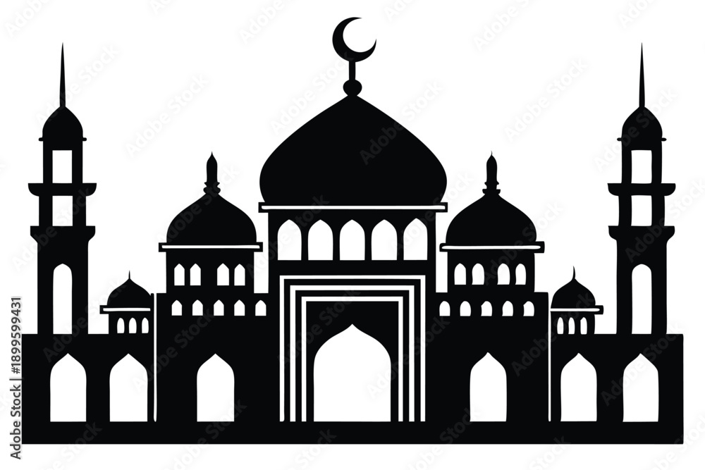 Fototapeta premium mosque silhouette line art vector illustration