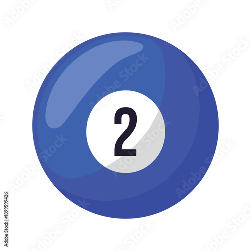 Billiard ball icon vector, blue billiard ball vector image, number two pool ball icon