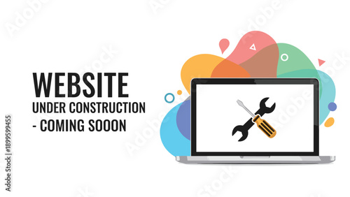 Landing page graphic for a website under construction showing a laptop with a screwdriver and wrench repair icon.