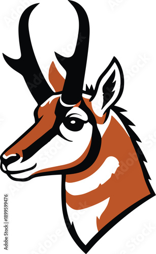 Pronghorn Antelope Head Vector Illustration - North American Wildlife Mascot Icon