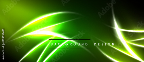 Abstract green neon lines over dark background. Modern design element, vibrant illumination, dynamic curves. Simple, sleek aesthetic.