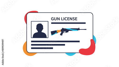 Identity document for a gun license showing a user profile picture and an assault rifle icon on a clean card design.