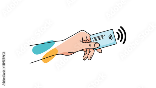 Contactless payment method with hand holding a card for secure and convenient financial transactions in modern retail environments.
