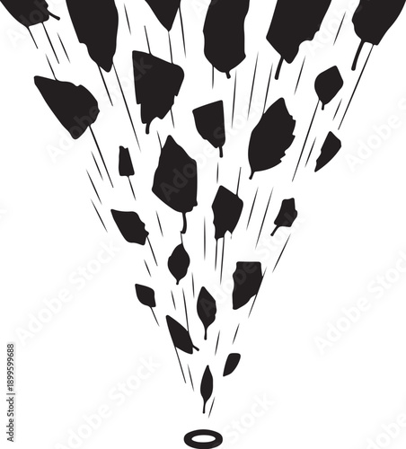 Black leaves falling from a halo in a minimalist style