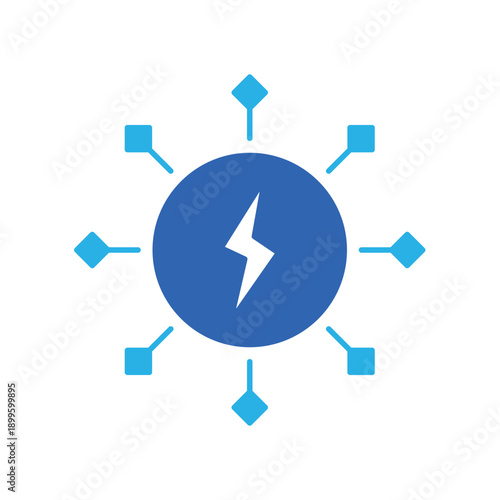 Icon a smart grid energy distribution network with lightning bolt, isolated against a clean background.