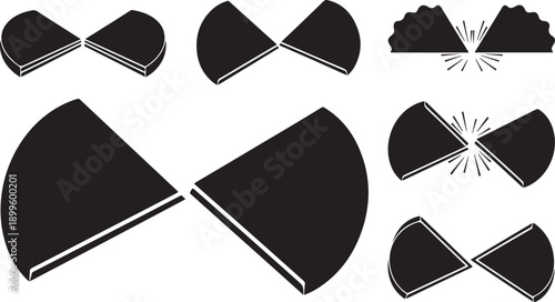 Pie chart sections breaking apart in various ways shown