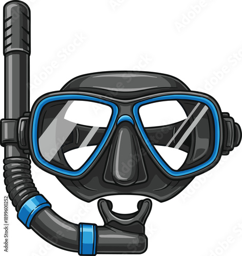 Scuba diving mask with snorkel, underwater equipment illustration, water sports gear, swimming accessory, flat vector isolated on white
