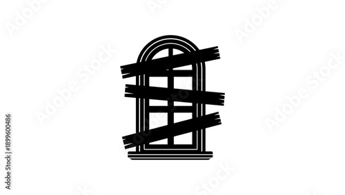 window covered by wooden boards , black isolated silhouette