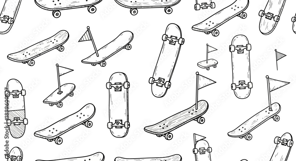 Naklejka premium Skateboarding Patterns, Fun Designs, Urban Setting, Illustration, Creative Vibe, Unique Perspective, Youthful Spirit