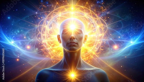 Meditative Man with Glowing Aura and Energy.
