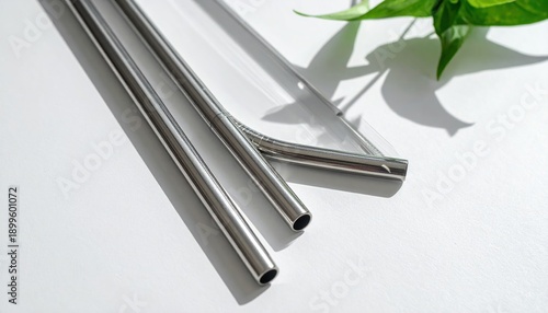 Metal Tubes on White Background with Leaves.