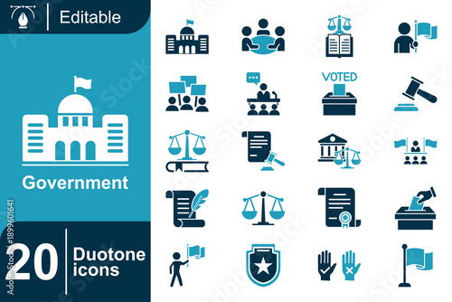 Government and Legal System Icons A Collection of Duotone Graphics for Civic Engagement and Justice