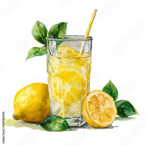 Lemonade, watercolor illustration vector, isolated on a white background.
