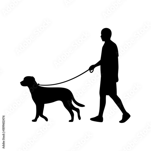 person walking dog on leash silhouette illustration