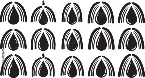 Black and white teardrop shaped icons in rows pattern