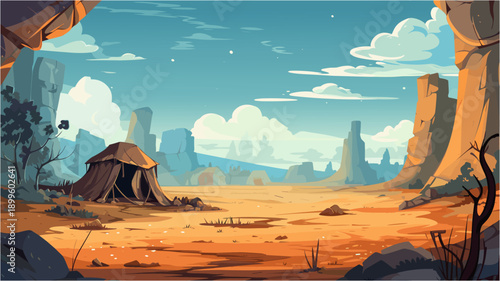 Frontier Living And Self-Reliance Tent In Desert Landscape With Rock Formations Representing Independence And Resilience In A Harsh Environment