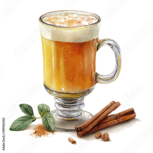 Hot Buttered Rum, watercolor drawing vector, isolated on a white background.