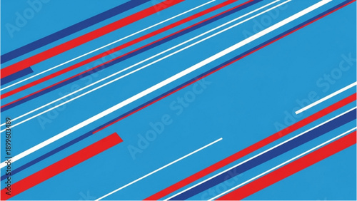 Dynamic diagonal lines and shapes on a blue background, viewed from a straightforward perspective