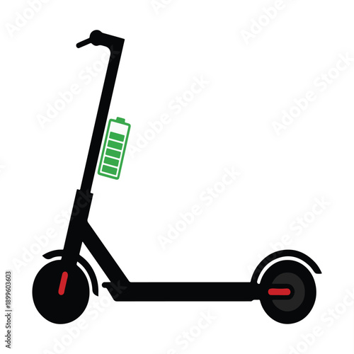 Black Electric Scooter Side View Flat Vector Icon
