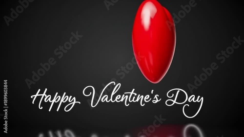 Animation of valentine's day text over red heart on black background
