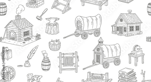 Western Lifestyle Illustrations, Homestead, Rustic Environment, Artistic Collection, Creative Perspective