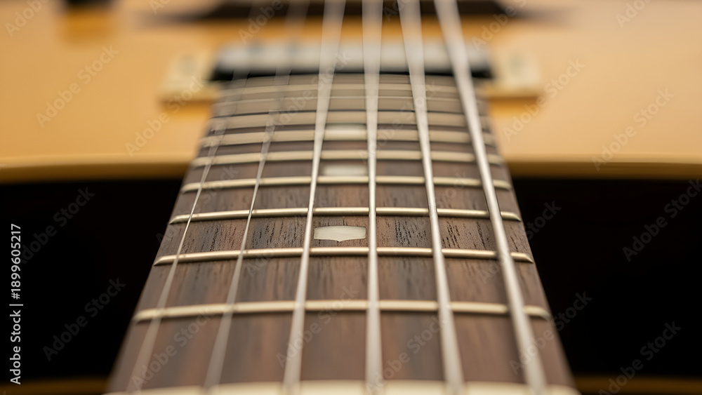 Fototapeta premium Close-up of guitar neck with strings and fretboard