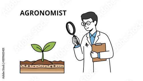 Agronomist Examining Plant Growth With Magnifying Glass