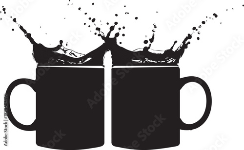 Two Coffee Cups Clinking With Splash Silhouette Vector Illustration