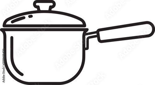 Black and White Saucepan Outline Kitchen Cookware Icon