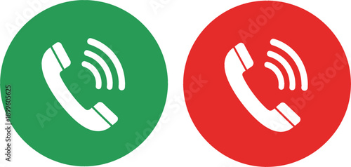 Telephone call icon set with handset symbols in green and red circles for communication contact support incoming call and customer service isolated on white background