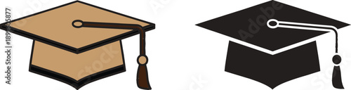 Graduation cap mortarboard vector set with tassel icon for academic achievement university degree completion school education and student success isolated on white background.